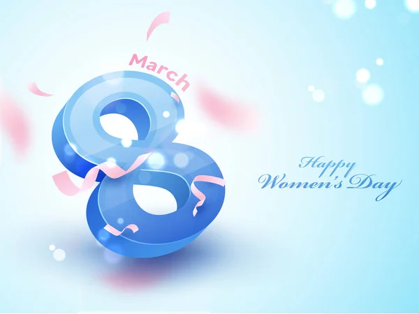 Happy Women Day Concept Number March Blue Bokeh Blur Background — Stock Vector