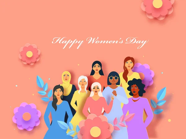 Ilustración Diferentes Grupos Femeninos Religión Con Flores Papel Deja Fondo — Vector de stock