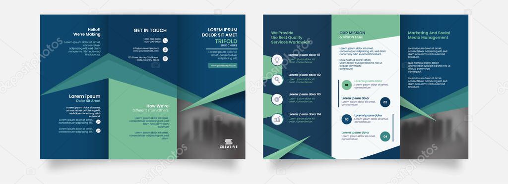 Tri-Fold Brochure Template Or Pamphlet Design With Double-Sides Present For Business Concept.