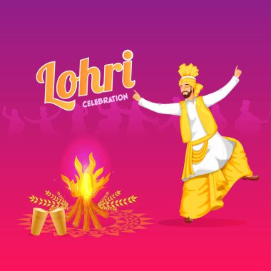 Bhangra Dans Çizimi Yapan Punjabi 'li Lohri Kutlama Arkaplanı.