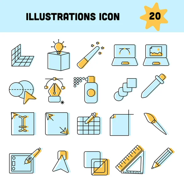 Ilustraciones Icono Ilustrador Set Color Azul Amarillo — Archivo Imágenes Vectoriales