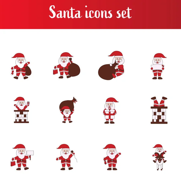 Set Van Kerstman Icoon Platte Stijl — Stockvector