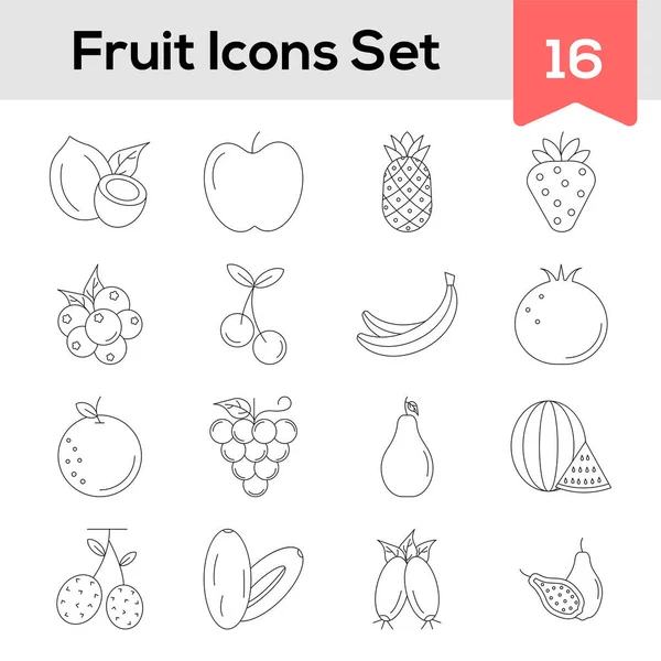 Conjunto Iconos Frutas Contorno Negro Sobre Fondo Blanco — Vector de stock