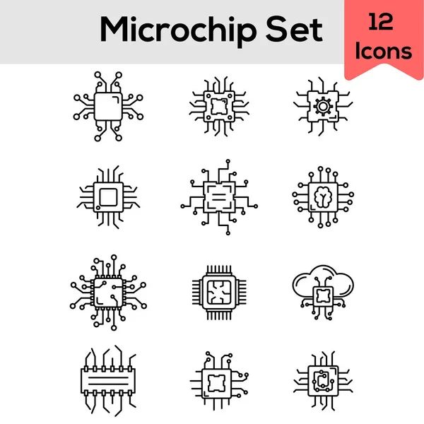 Black Line Art Illustration Microchip Icon Set — Stockový vektor