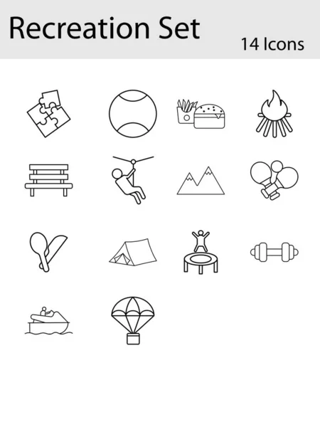 ブラックアウトラインレクリエーションアイコンフラットスタイルで設定 — ストックベクタ