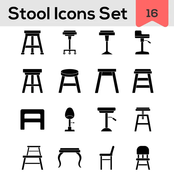 Set Taburete Silla Icono Estilo Glifo — Vector de stock