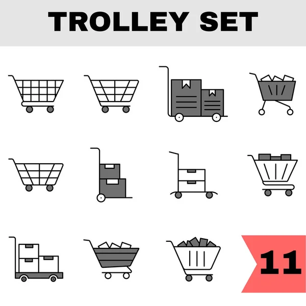 Set Shopping Push Cart Icon Grey White Color — Stock Vector