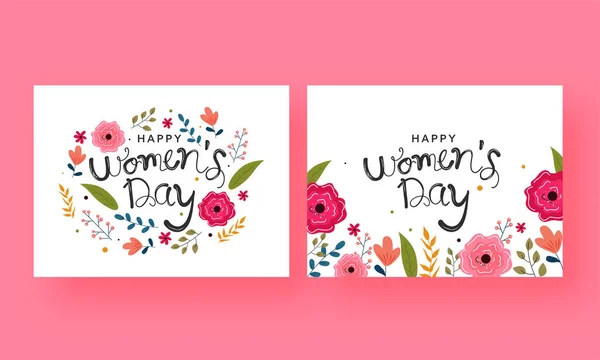 Fuente Feliz Día Mujer Con Flores Hojas Decoradas Sobre Fondo — Archivo Imágenes Vectoriales