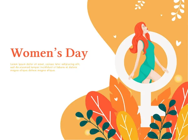 Дизайн Постеру Жіночого Дня Сучасною Молодою Дівчиною Знаком Венери Листя — стоковий вектор