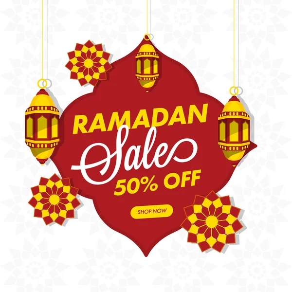 Taniej Sprzedaż Ramadan Projekt Plakatu Lampionów Wiszących Islamski Wzór — Wektor stockowy