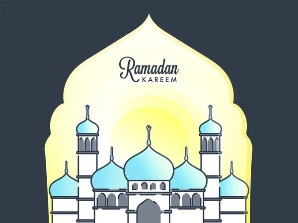 Concetto Ramadan Kareem Con Illustrazione Della Moschea Sfondo Giallo Grigio — Vettoriale Stock