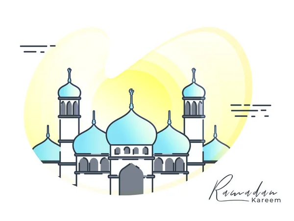 Concetto Ramadan Kareem Con Illustrazione Della Moschea Sfondo Giallo Bianco — Vettoriale Stock