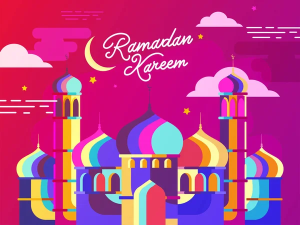 Ilustração Colorida Mesquita Fundo Magenta Vermelho Para Conceito Ramadan Kareem — Vetor de Stock