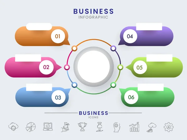 灰色背景下具有五彩斑斓的六个选项的业务信息图表时间表 — 图库矢量图片