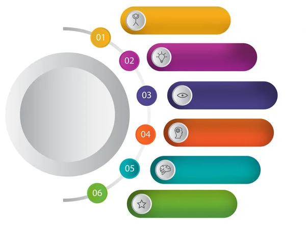 Business Infographic Template Layout Színes Hat Lehetőség Használható Munkafolyamat Diagram — Stock Vector