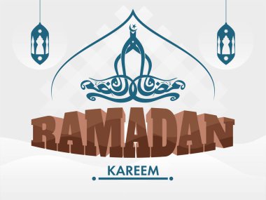 Beyaz Arkaplanda Asılan Fenerlerle Ramazan Kaligrafi.