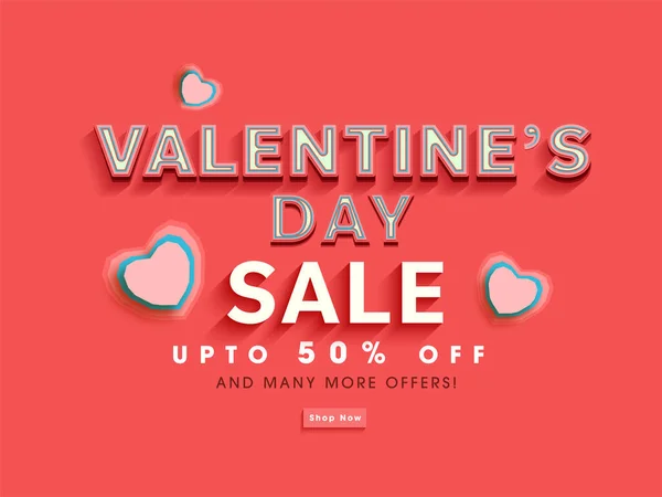 Valentines Day Sale Poster Design Discount Offer Paper Layer Cut — 스톡 벡터