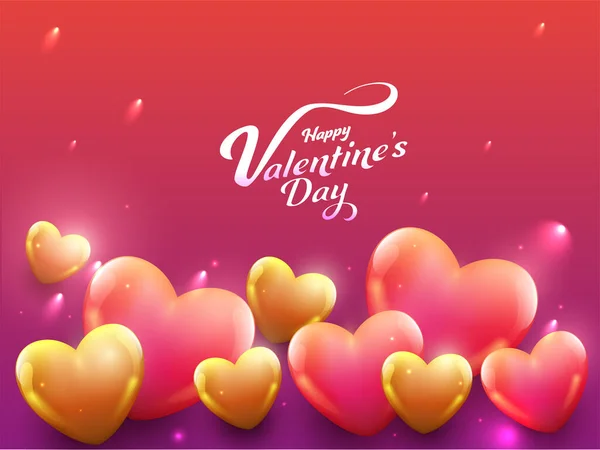 Happy Valentine Day Celebration Concept Glossy Hearts Red Magenta Lights — стоковый вектор