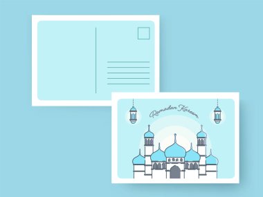 Ramazan Kareem Tebrik Kartı veya Mavi Arkaplanda Zarflı Davetiye.