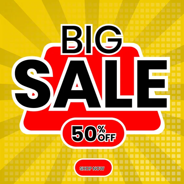 Sticker Style Big Sale Text Discount Offer Yellow Rays Background — 스톡 벡터
