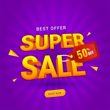 Reklamcılık Konsepti için% 50 İndirim Etiketli 3D Süper İndirim Metni.