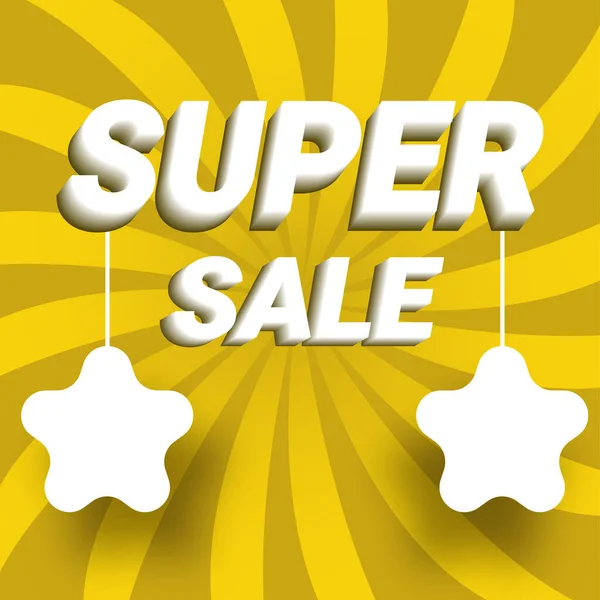 White Super Sale Text Hanging Star Shaped Label Tags Yellow — 스톡 벡터