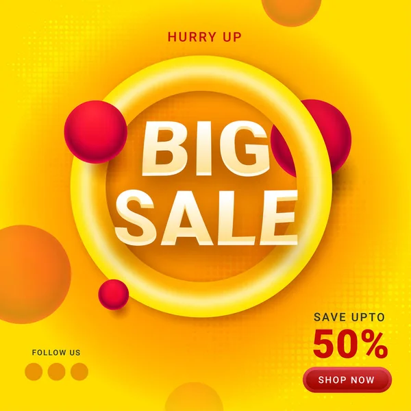 Big Sale Poster Design Discount Offer Shape Yellow Halftone Effect — стоковый вектор