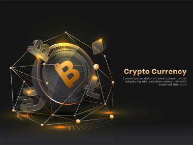 Kripto Para Birimi Temelli Poster Tasarımı Siyah ve Altın Renkli.