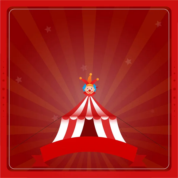 Illustration Circus Tent Joker Face Empty Ribbon Red Rays Background — 스톡 벡터