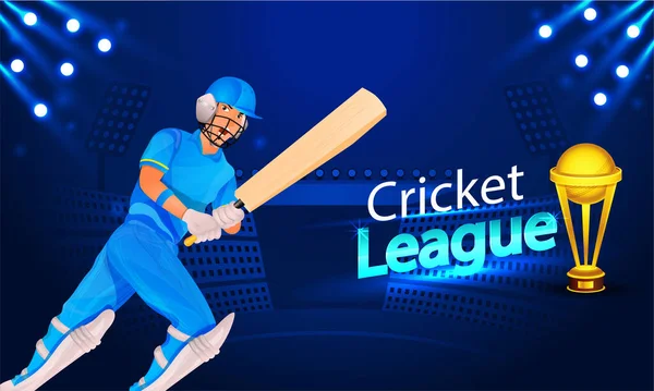 Cricket League Concept Met Cartoon Batsman Het Spelen Van Pose — Stockvector