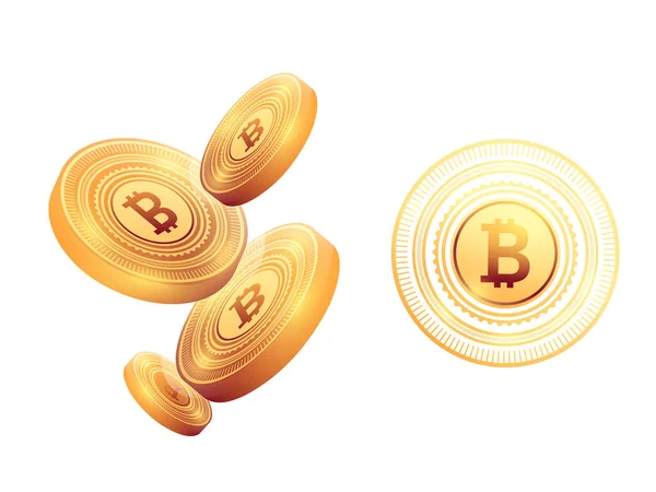 Gyllene Bitcoins Vit Bakgrund — Stock vektor