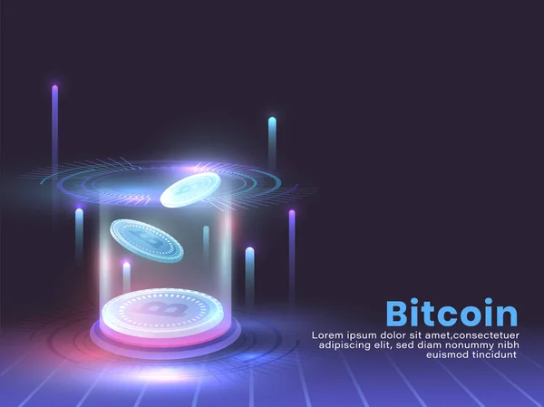 Bitcoins Zwischen Aufstrebenden Digitalen Strahlen Auf Futuristischem Technologiehintergrund Für Kryptowährungskonzept — Stockvektor