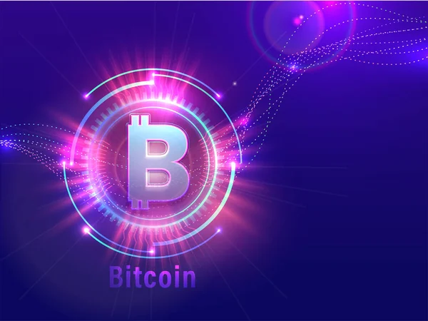 Abstrakt Futuristisk Digital Teknik Skimrande Bakgrund Med Bitcoin Symbol — Stock vektor