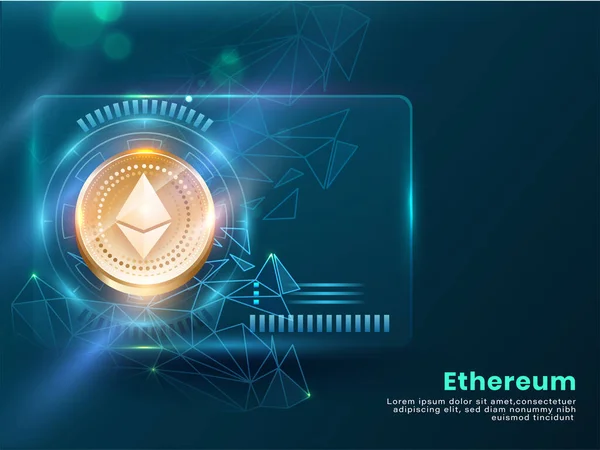 Moeda Dourada Ethereum Fundo Abstrato Azul Tecnologia Futurista — Vetor de Stock