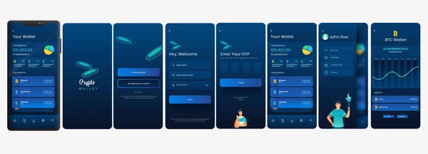 Crypto Wallet Mobile App Screens Числе Создать Счет Оплаты Транзакции — стоковый вектор
