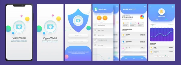 Crypto Wallet Mobile App Kit Που Περιλαμβάνει Create Account Συναλλαγή — Διανυσματικό Αρχείο