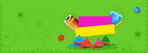 Ilustracja Dhol Drum Instrument Wiadro Pistolet Wodny Pichkari Balony Miski — Wektor stockowy