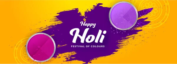 Happy Holi Celebration Concept Top View Bowls Full Colors Purple — Stock Vector