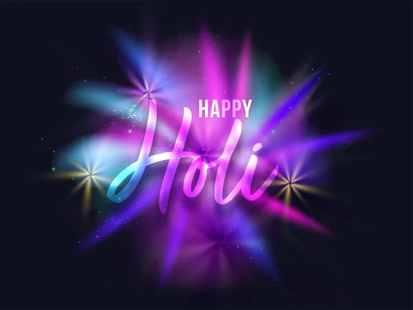 Font Gradiente Happy Holi Con Esplosione Colore Sfocato Sfondo Nero — Vettoriale Stock