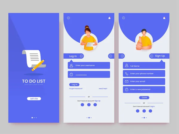 Mobile App Gui Set User Registration Daily Work List Screen — стоковый вектор