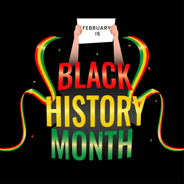 Kézfogás Placard Február Van Fekete Történelem Hónap Szöveg Hullámos Szalagok — Stock Vector