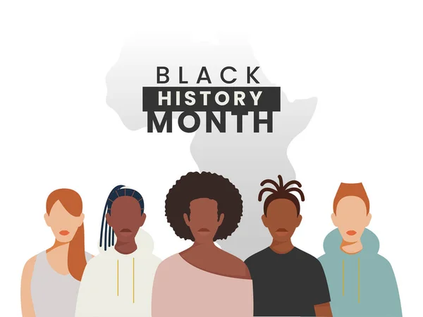 Black History Month Concept Πολυεθνικό Χαρακτήρα Ανθρώπων Λευκό Φόντο — Διανυσματικό Αρχείο