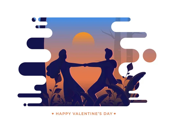 Happy Valentine Day Concept Avec Silhouette Couple Faire Danse Sur — Image vectorielle
