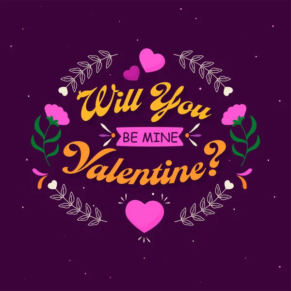 Kommer Att Vara Min Valentine Teckensnitt Med Rosa Hjärtan Och — Stock vektor