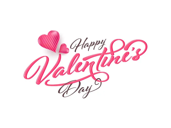 Happy Valentine Day Καλλιγραφία Γυαλιστερές Καρδιές Λευκό Φόντο — Διανυσματικό Αρχείο