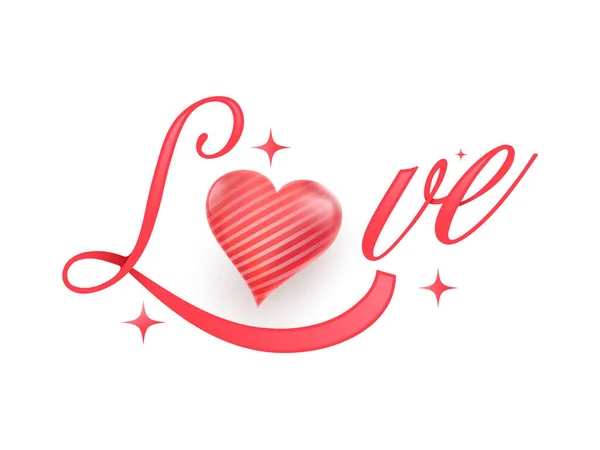 Calligraphie Amour Rouge Avec Coeur Brillant Sur Fond Blanc — Image vectorielle