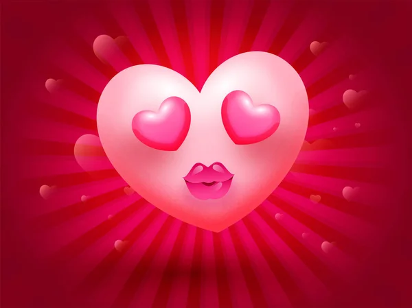 Brillante Rosa Corazón Emoji Beso Rojo Rayas Fondo — Vector de stock