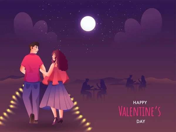 Happy Valentine Day Concept Νέους Χαρακτήρες Ζευγαριών Στο Φόντο Της — Διανυσματικό Αρχείο