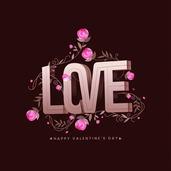 Текст Любові Прикрашений Рожевими Квітами Листям Задньому Плані Дня Щасливого — стоковий вектор