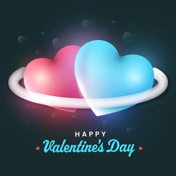 Happy Valentine Day Font Con Coppia Cuori Lucidi Sfondo Verde — Vettoriale Stock